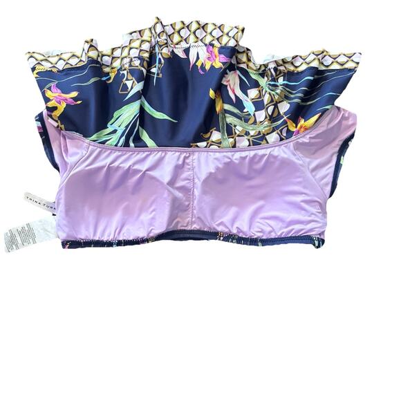 Trina Turk Off Shoulder Bandeau Bikini Top Size 4 Ruffle Swimsuit Fiji Tropical - Picture 6 of 7